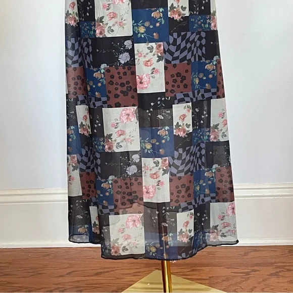 Earthbound Trading Patchwork Midi Skirt Womens S Y2K Festival Floral Sheer Indie - Picture 3 of 11